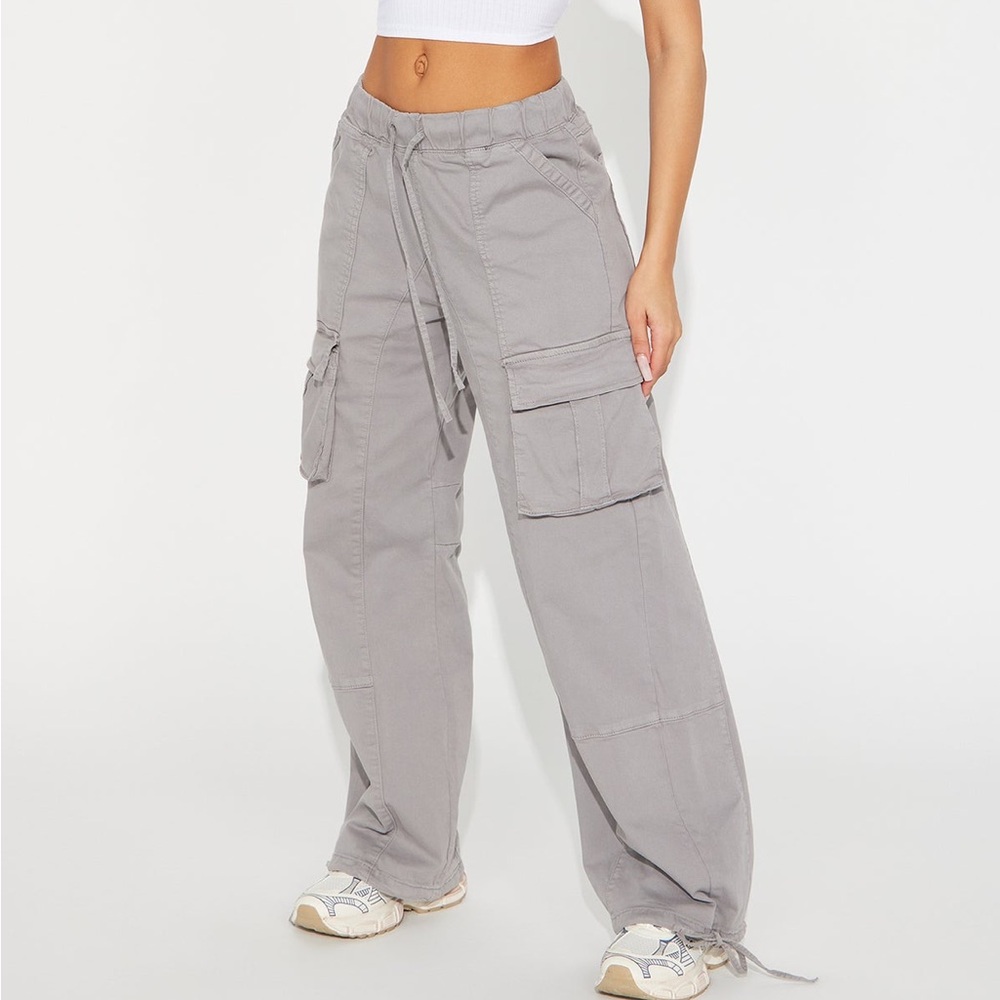 American Bazi Women's Wide Leg Gray Cargo Pants